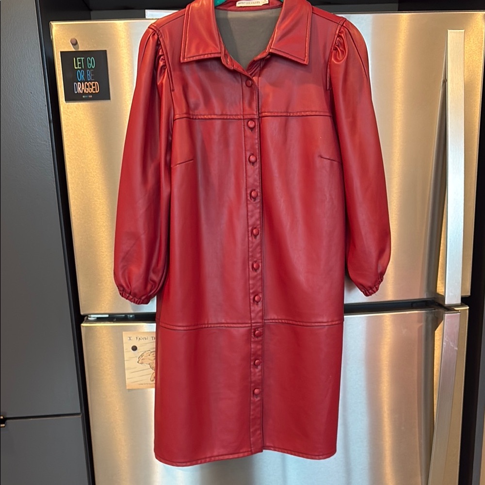Anthropologie faux leather red dress